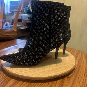 Impo Vanidy Black Microfiber Rhinestone Memory Foam Stiletto Ankle Booties